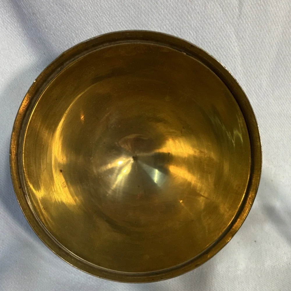 Vintage Brass Cloisonne Enamel Egg Trinket Box with 3-Footed Stand